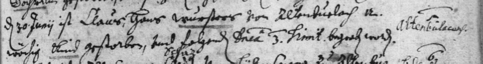 Auszug aus dem Sterberegister Neubulach aus dem Jahr 1655