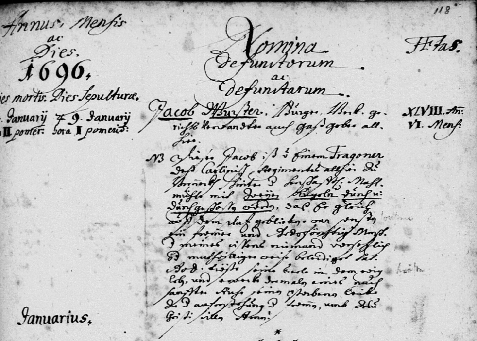 Auszug aus dem Sterberegister Berneck aus dem Jahr 1697